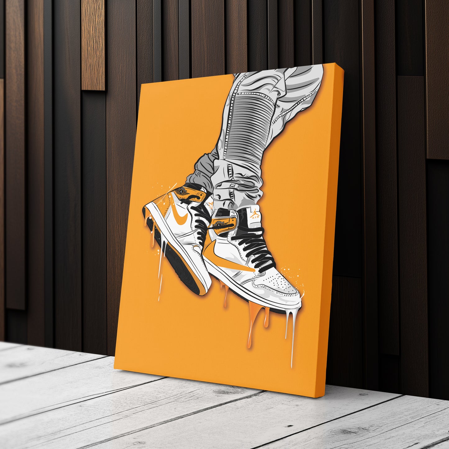 Air Jordan 1 Mid Yellow White Canvas Print | Sneakerhead Wall Art