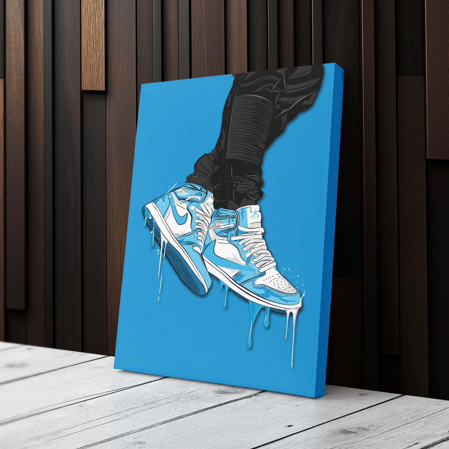 Air Jordan 1 Mid Light Blue Canvas Print | Sneakerhead Wall Art