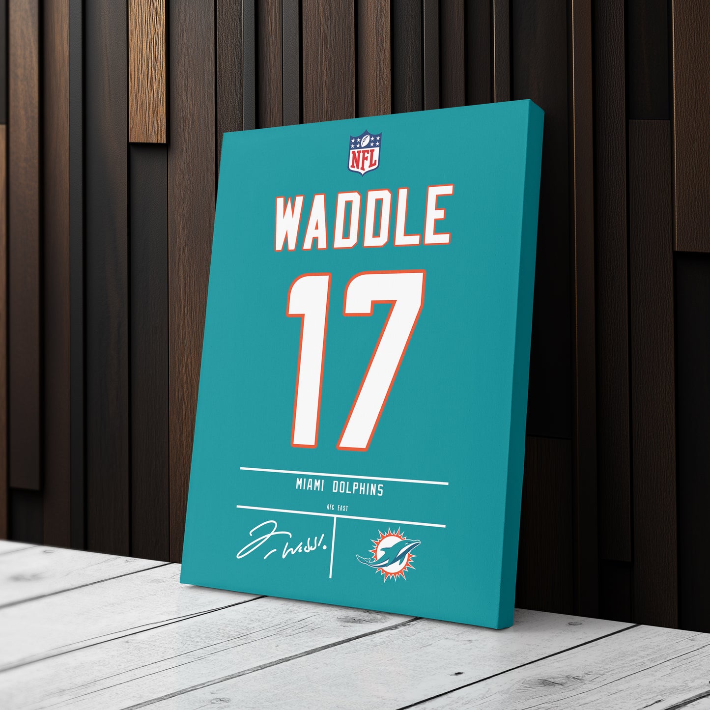 Jaylen Waddle Dolphins Jersey Canvas Print | Wall Art Decor