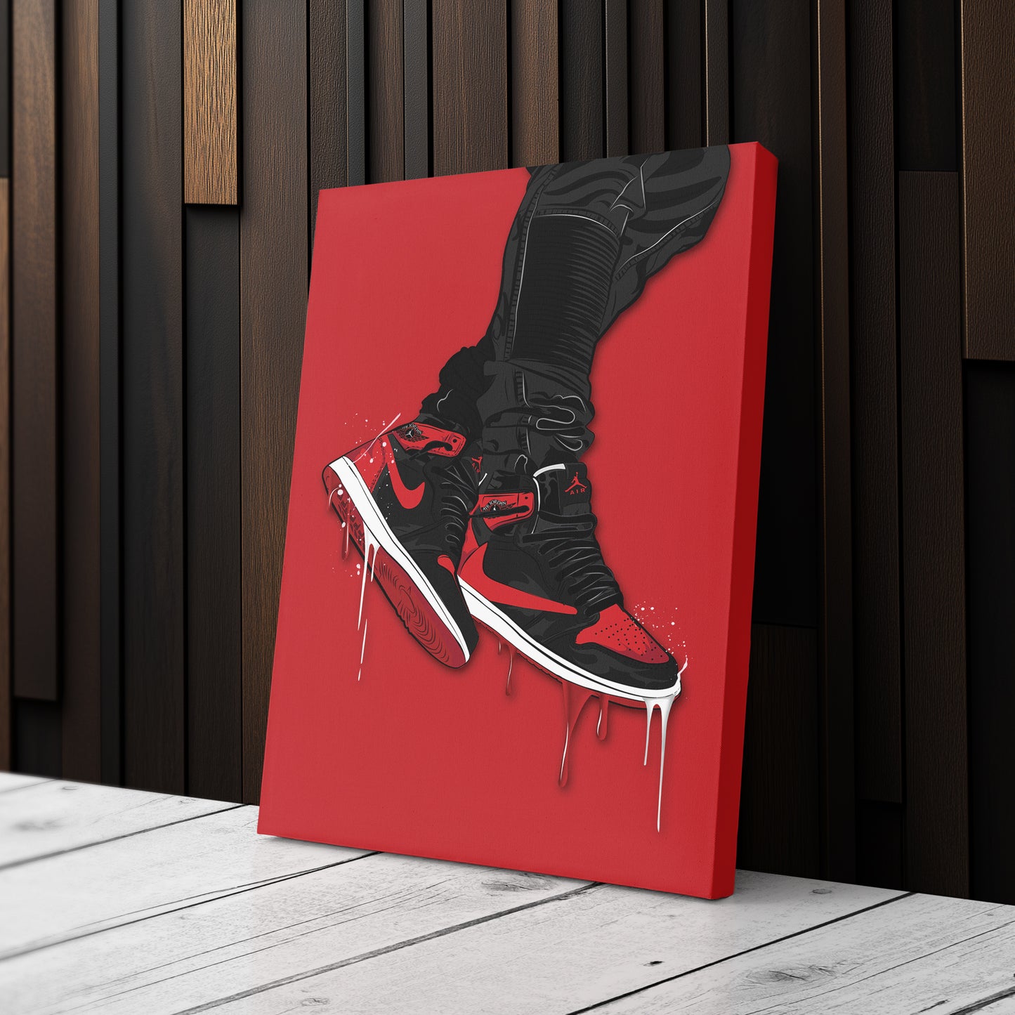Air Jordan 1 Mid Red Black Canvas Print | Sneakerhead Wall Art