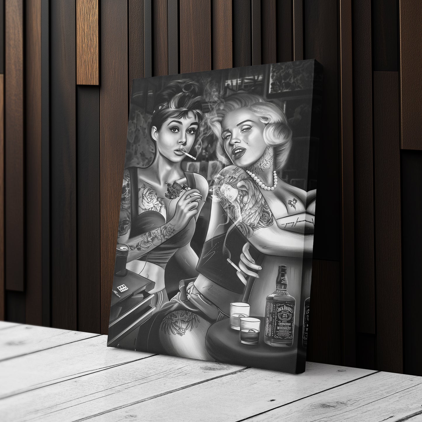 Marilyn Monroe & Audrey Hepburn Tattoo Shop Canvas Print | Vintage Icon Wall Art