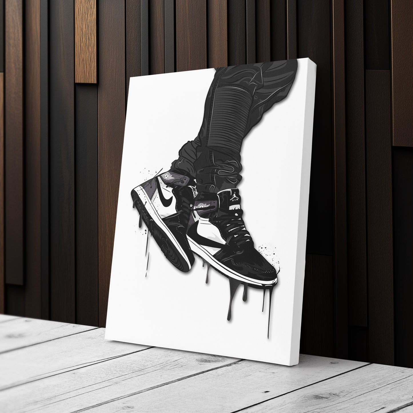 Air Jordan 1 Mid Black White Canvas Print | Sneakerhead Wall Art