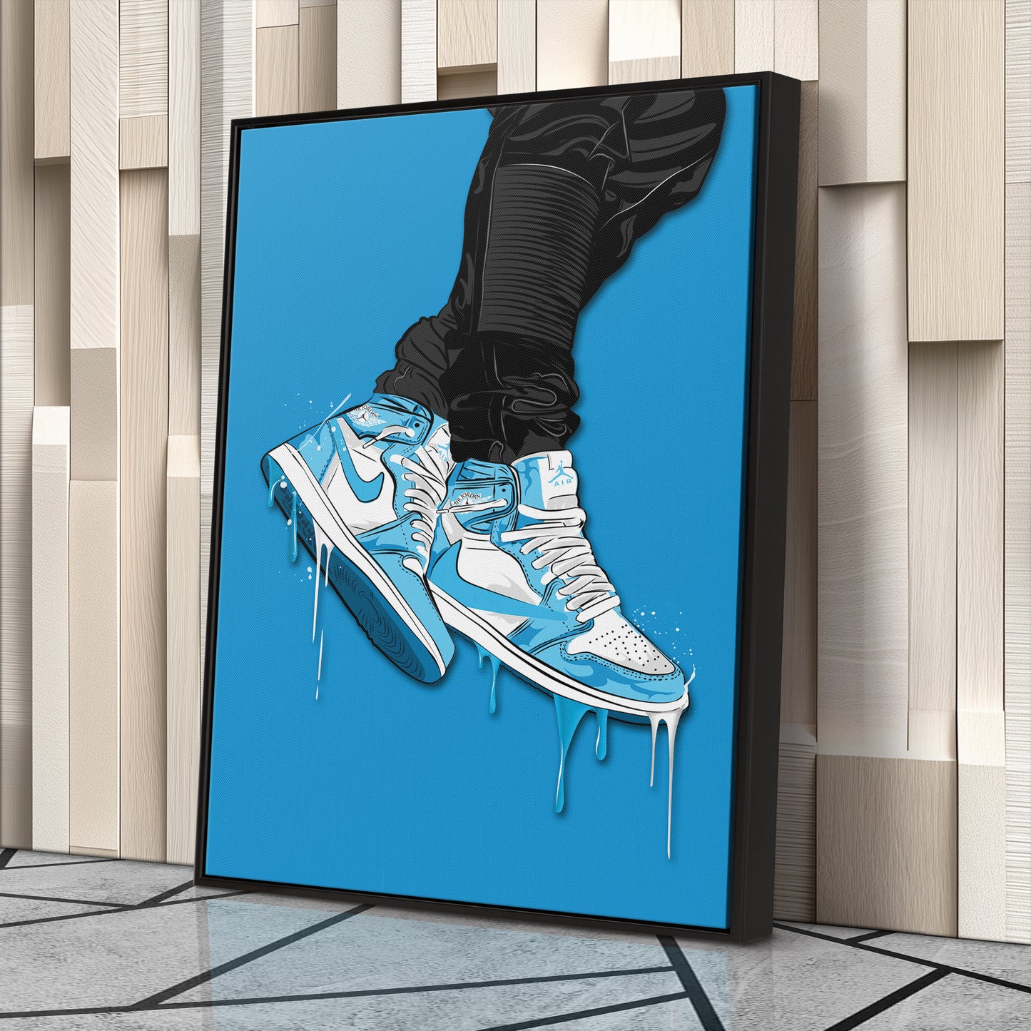 Air Jordan 1 Mid Light Blue Canvas Print | Sneakerhead Wall Art