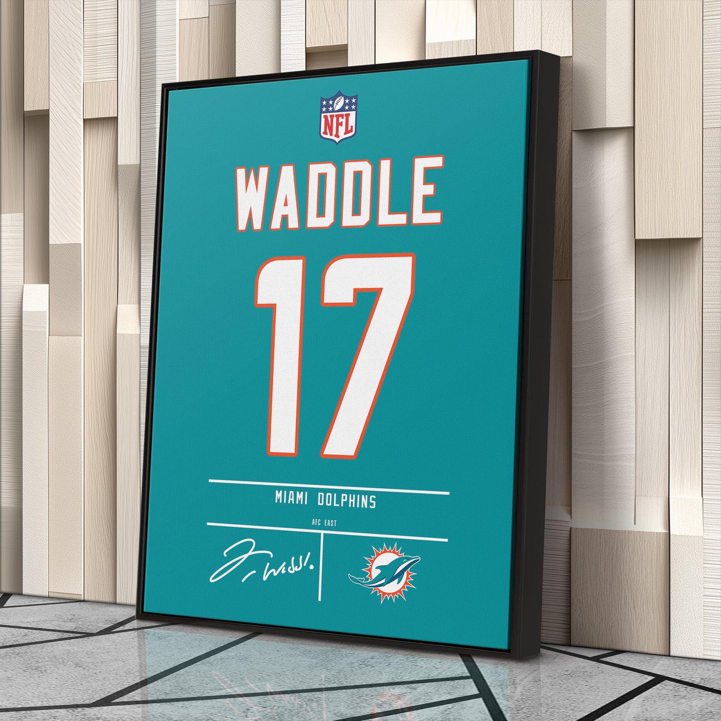 Jaylen Waddle Dolphins Jersey Canvas Print | Wall Art Decor