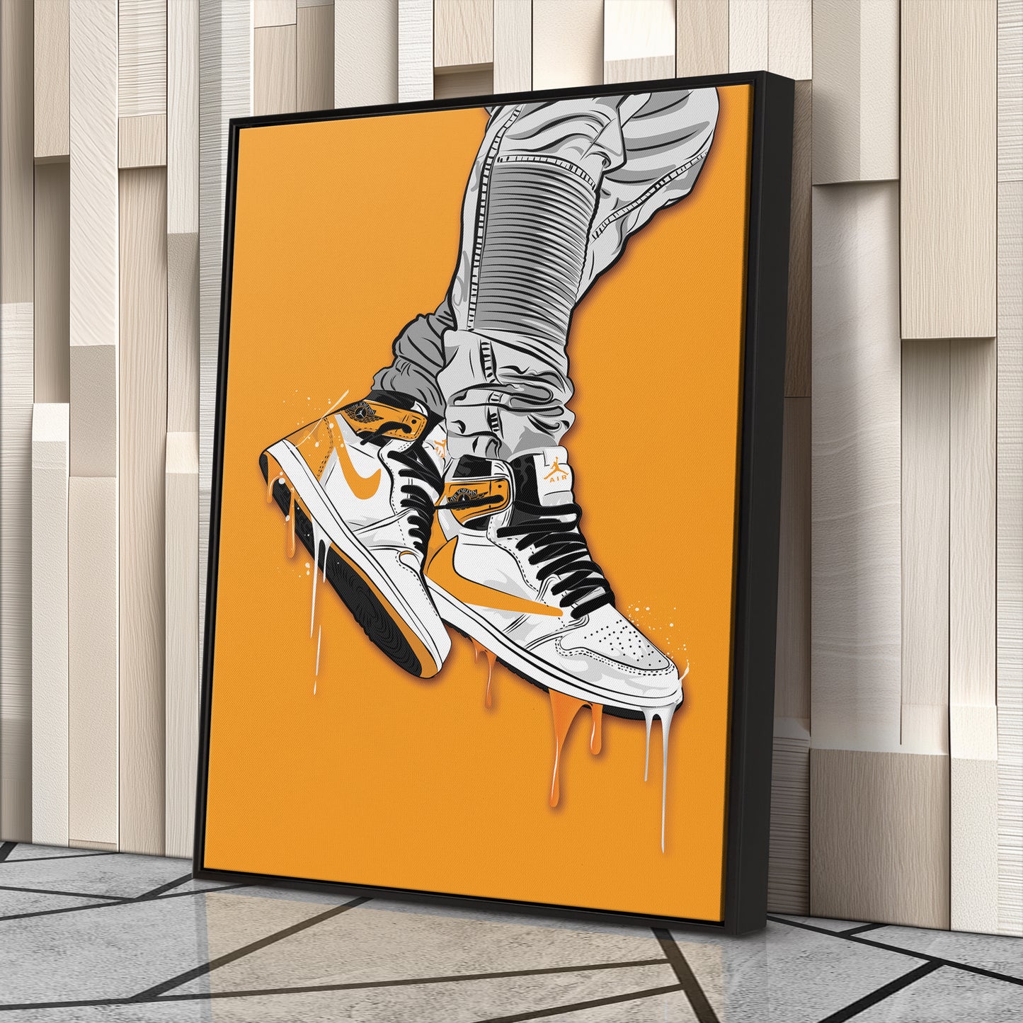 Air Jordan 1 Mid Yellow White Canvas Print | Sneakerhead Wall Art