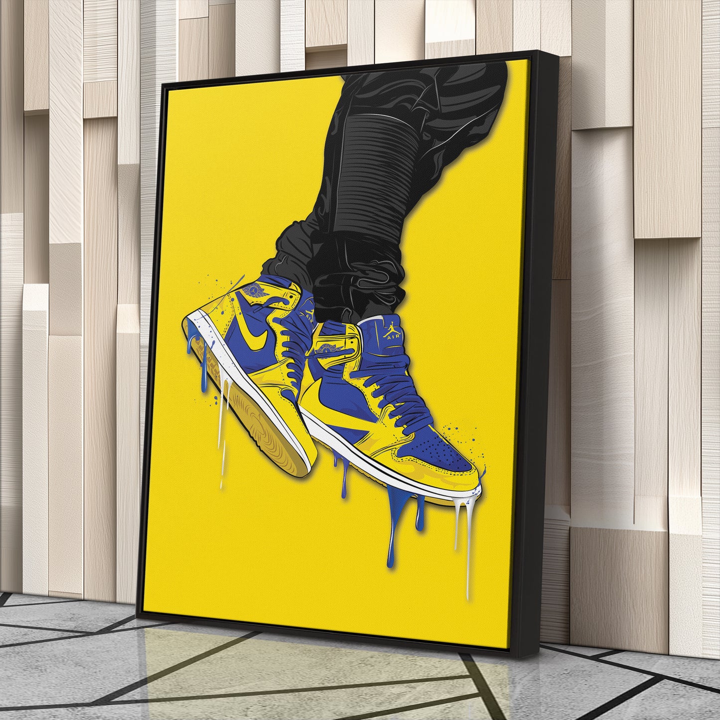 Air Jordan 1 Mid Blue Yellow Canvas Print | Sneakerhead Wall Art