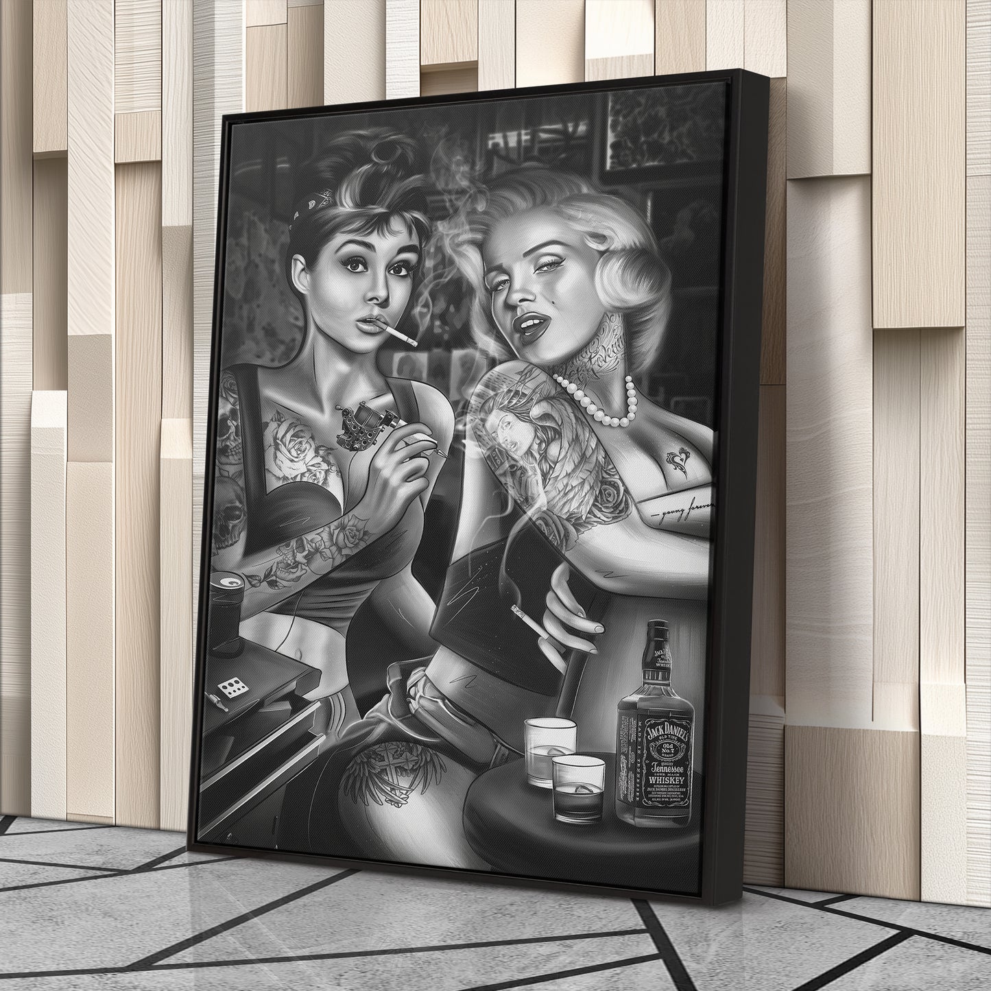 Marilyn Monroe & Audrey Hepburn Tattoo Shop Canvas Print | Vintage Icon Wall Art