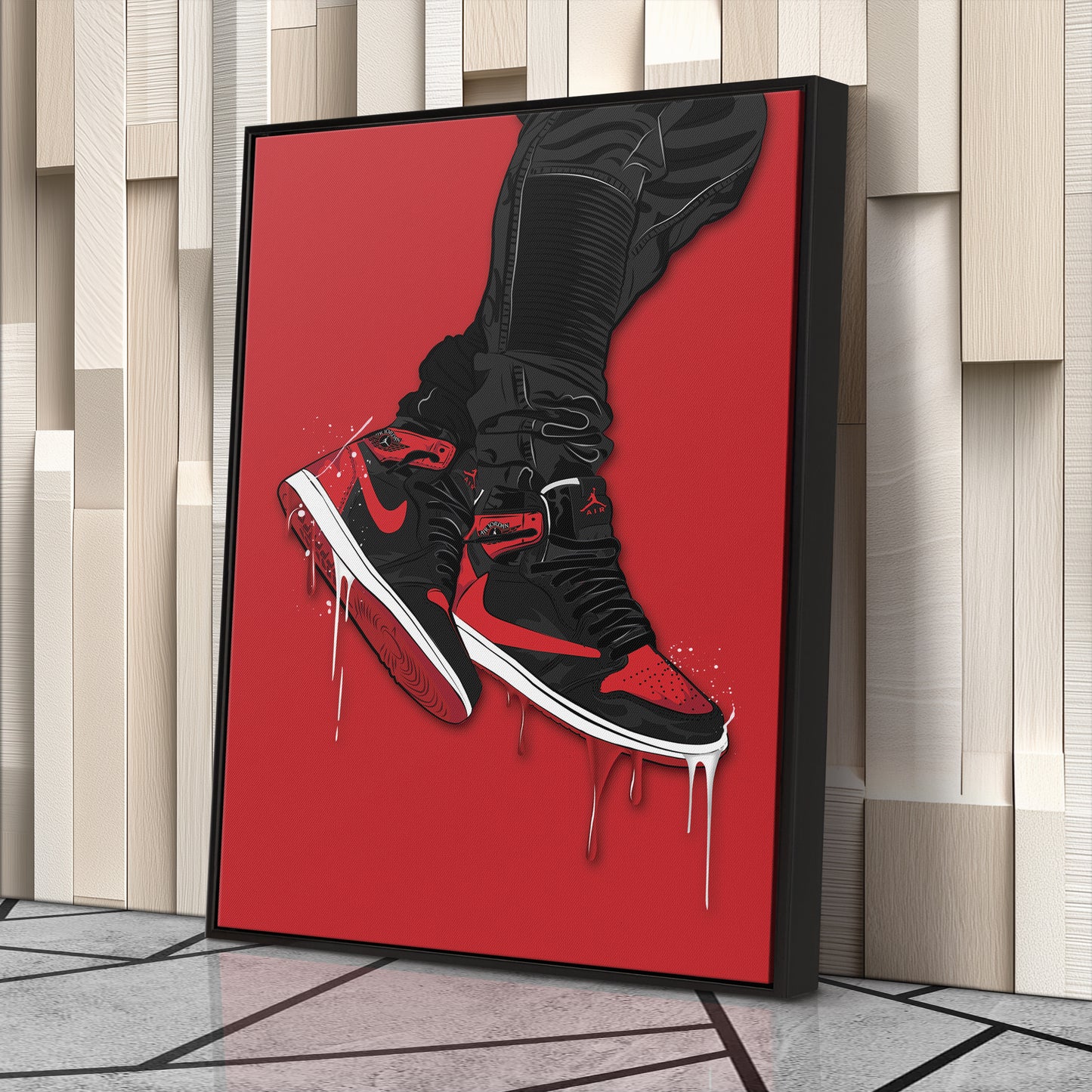Air Jordan 1 Mid Red Black Canvas Print | Sneakerhead Wall Art