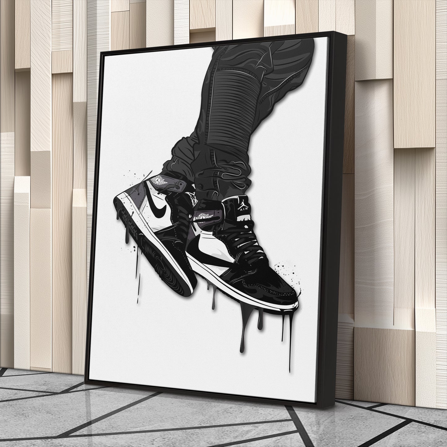 Air Jordan 1 Mid Black White Canvas Print | Sneakerhead Wall Art