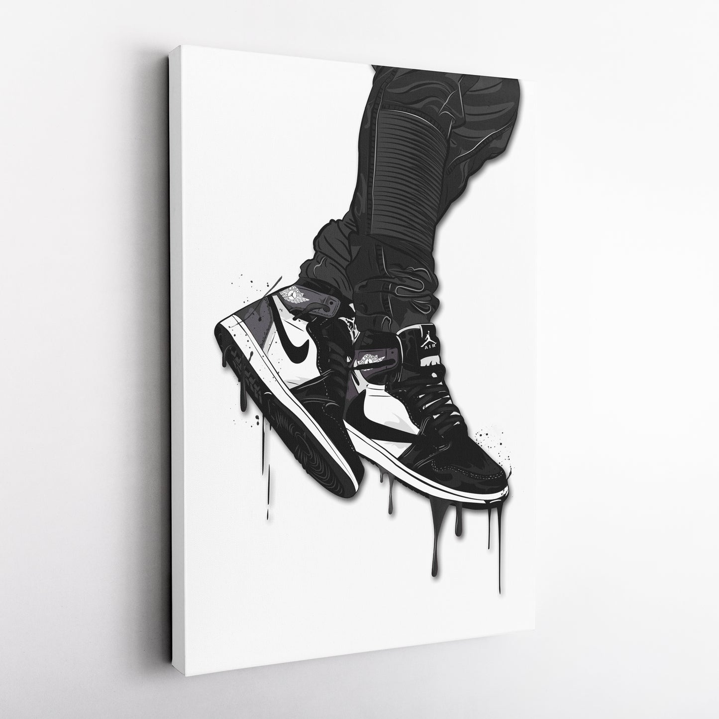 Air Jordan 1 Mid Black White Canvas Print | Sneakerhead Wall Art