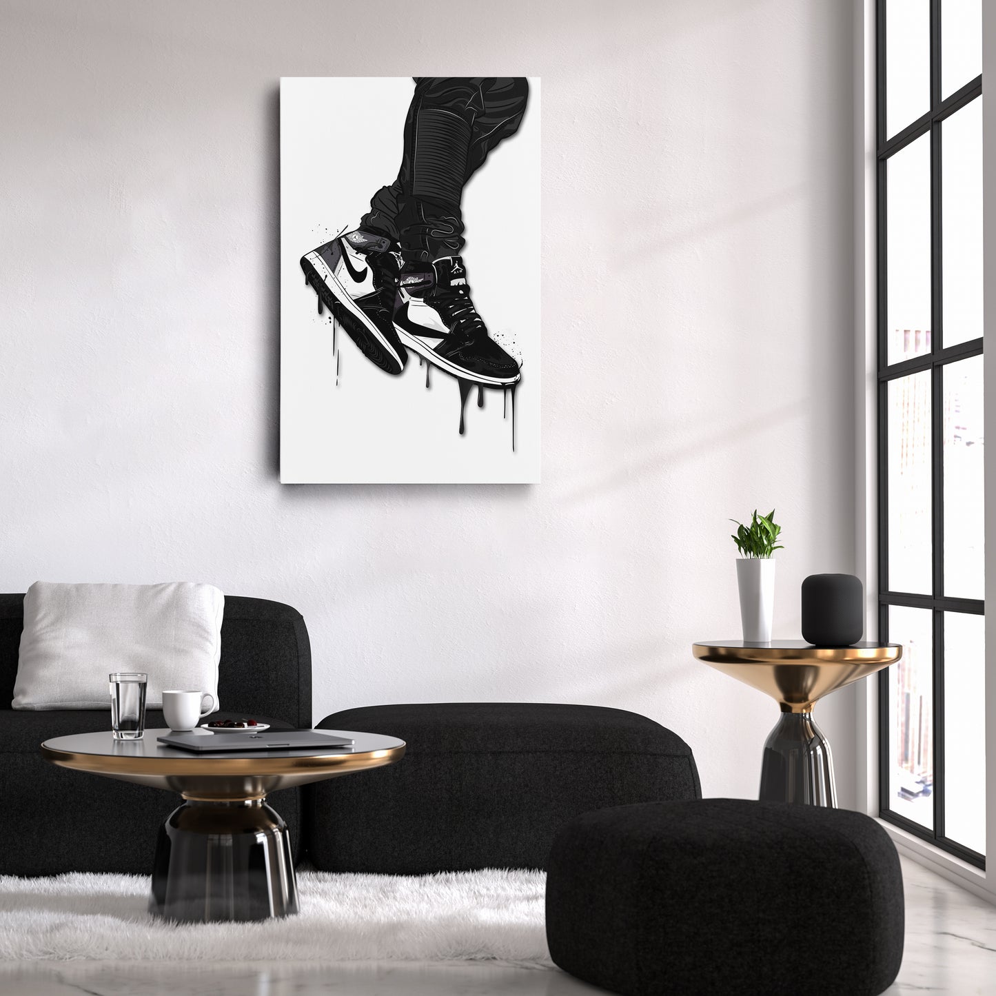 Air Jordan 1 Mid Black White Canvas Print | Sneakerhead Wall Art