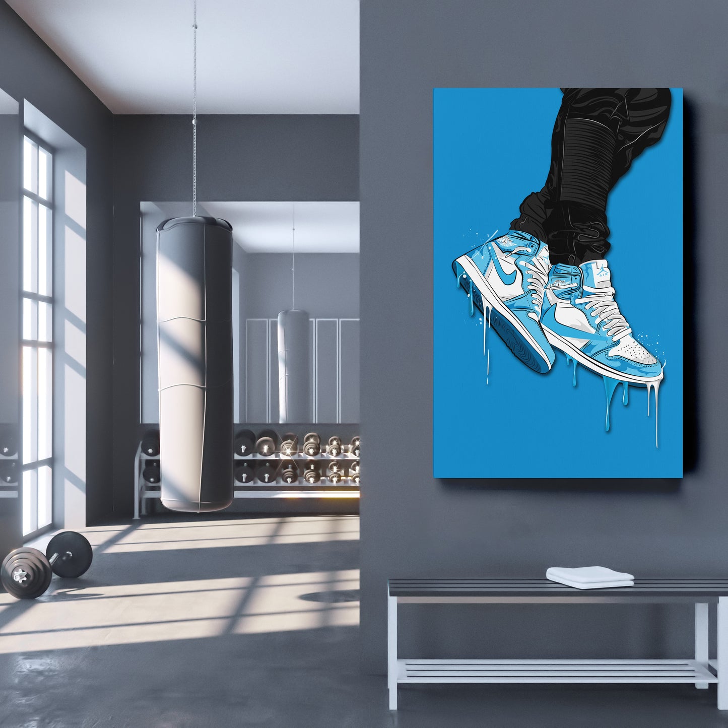 Air Jordan 1 Mid Light Blue Canvas Print | Sneakerhead Wall Art