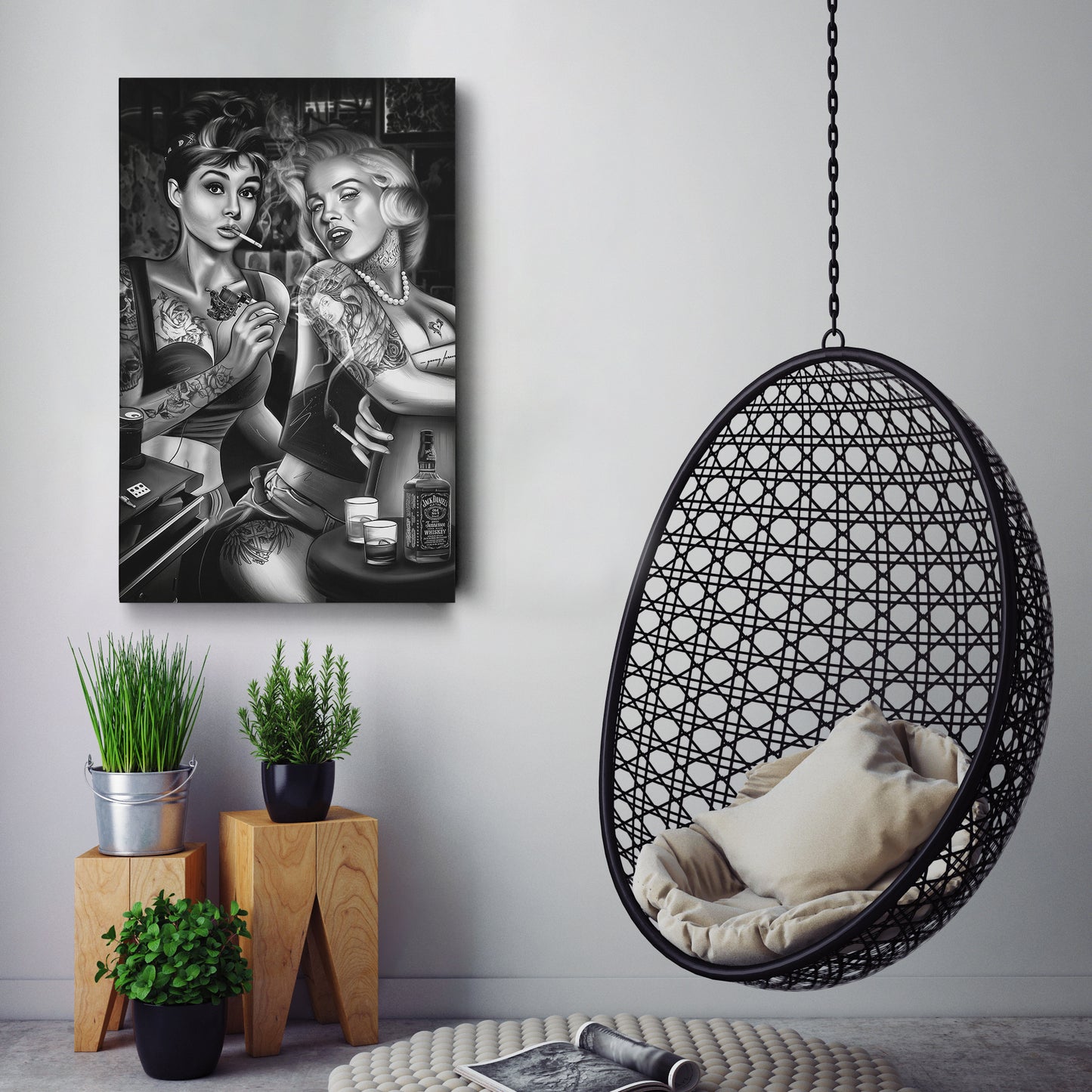 Marilyn Monroe & Audrey Hepburn Tattoo Shop Canvas Print | Vintage Icon Wall Art
