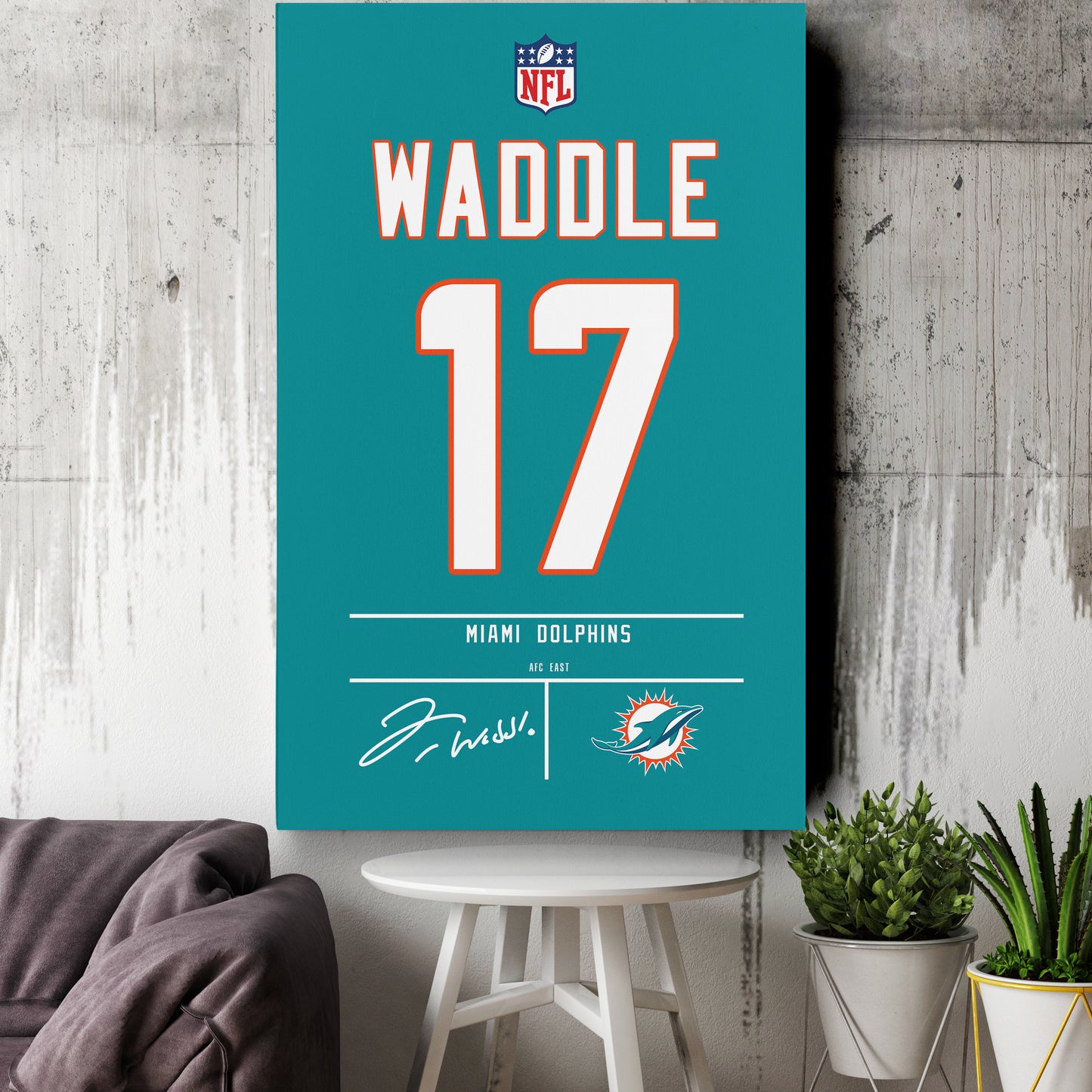 Jaylen Waddle Dolphins Jersey Canvas Print | Wall Art Decor