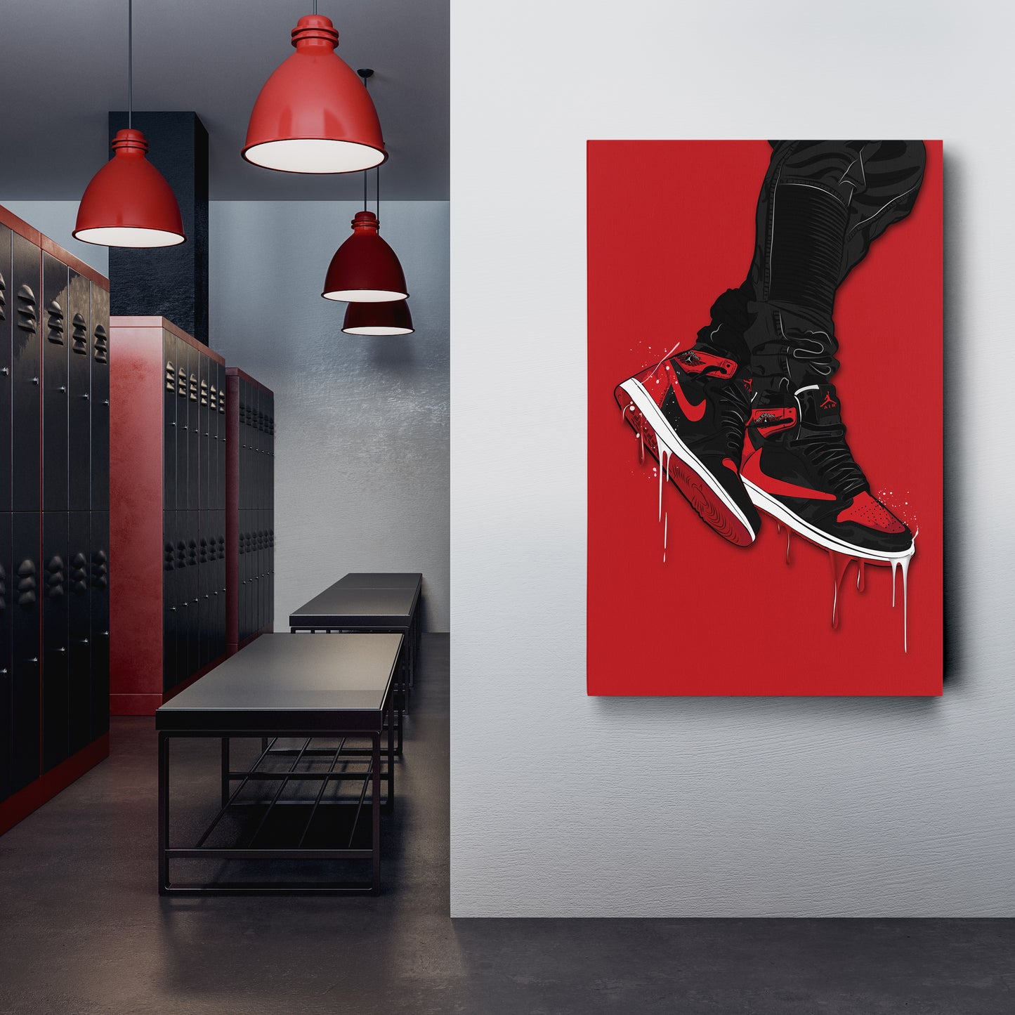 Air Jordan 1 Mid Red Black Canvas Print | Sneakerhead Wall Art