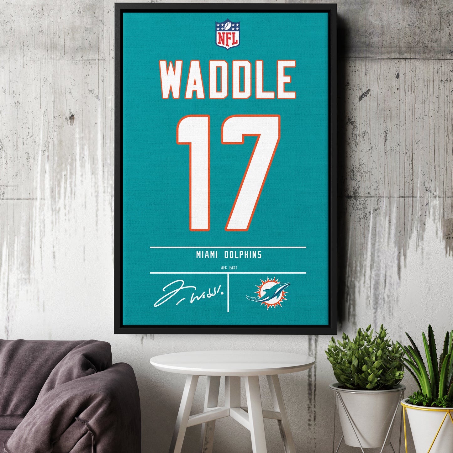 Jaylen Waddle Dolphins Jersey Canvas Print | Wall Art Decor