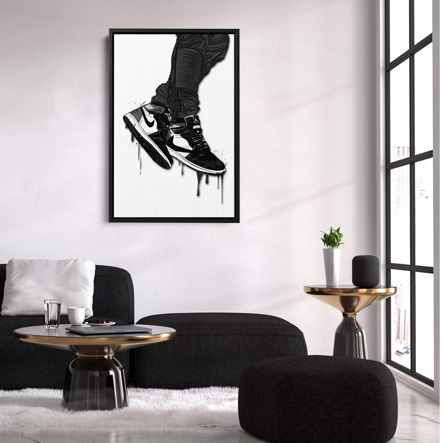 Air Jordan 1 Mid Black White Canvas Print | Sneakerhead Wall Art