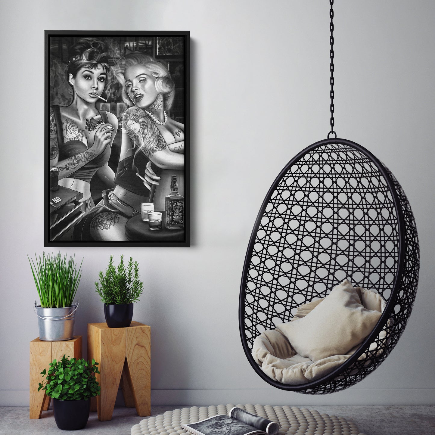 Marilyn Monroe & Audrey Hepburn Tattoo Shop Canvas Print | Vintage Icon Wall Art