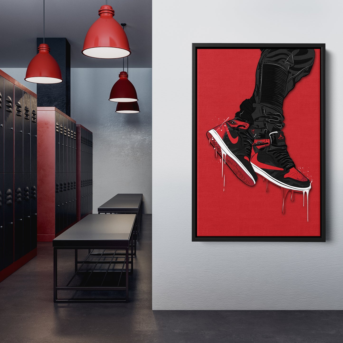 Air Jordan 1 Mid Red Black Canvas Print | Sneakerhead Wall Art