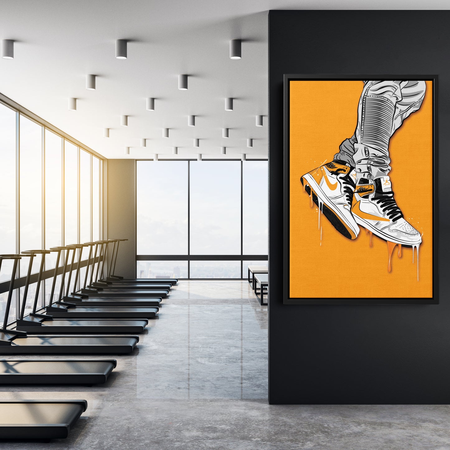 Air Jordan 1 Mid Yellow White Canvas Print | Sneakerhead Wall Art
