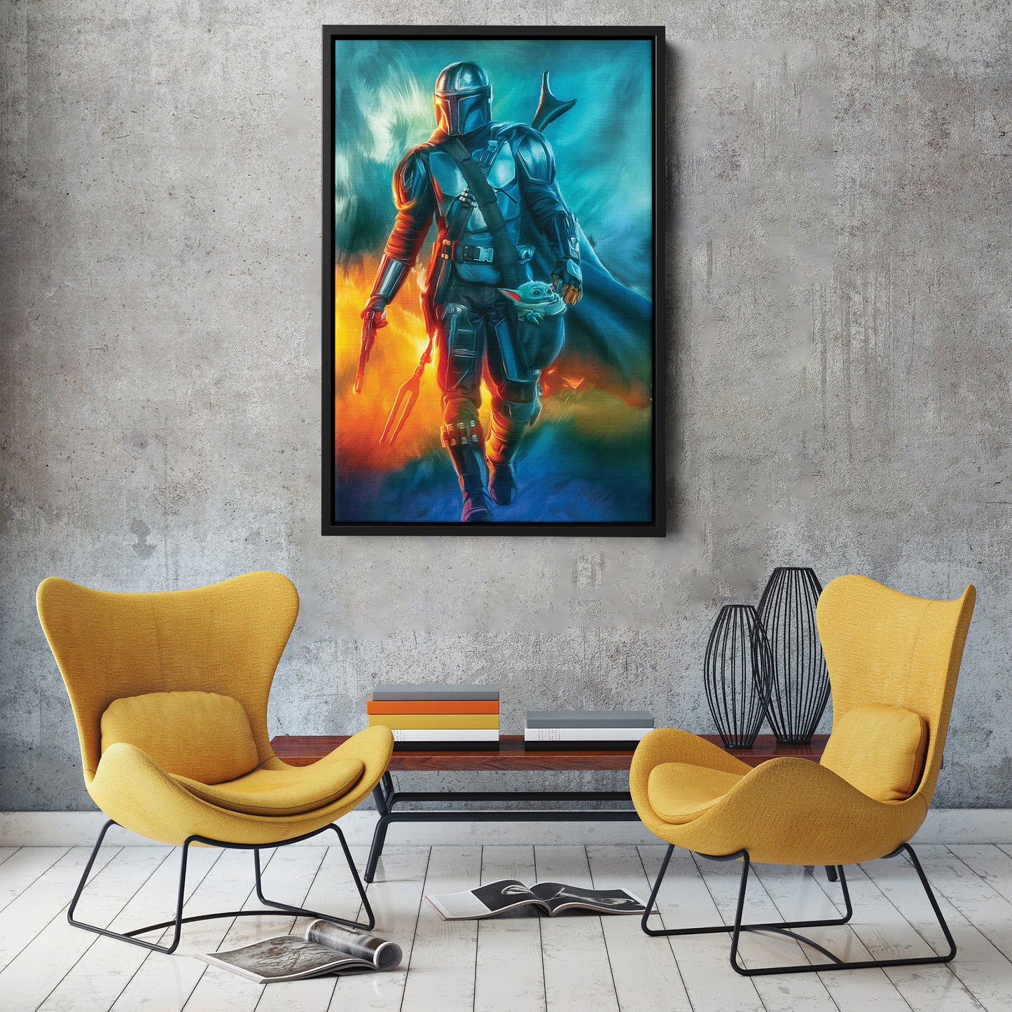 Grogu & The Mandalorian Canvas Print | Star Wars Bounty Hunter & The Child Wall Art