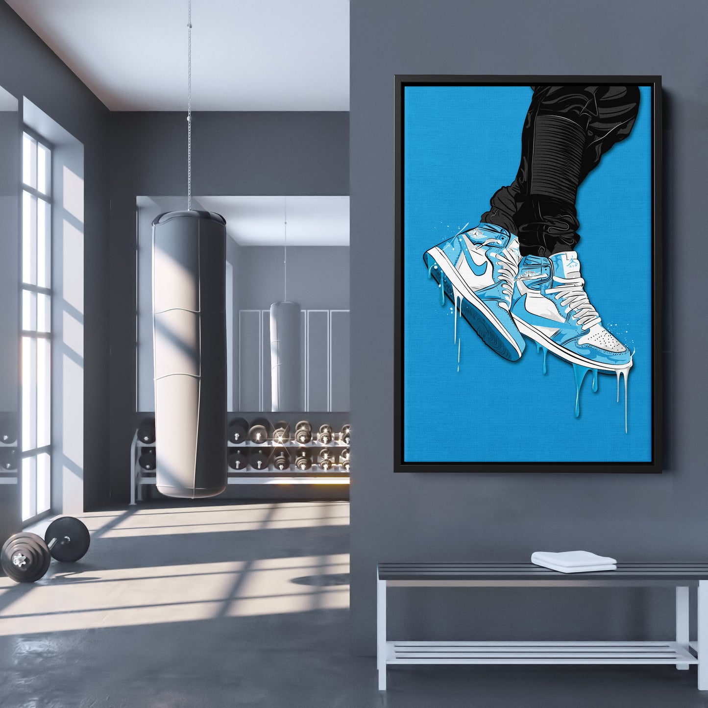 Air Jordan 1 Mid Light Blue Canvas Print | Sneakerhead Wall Art