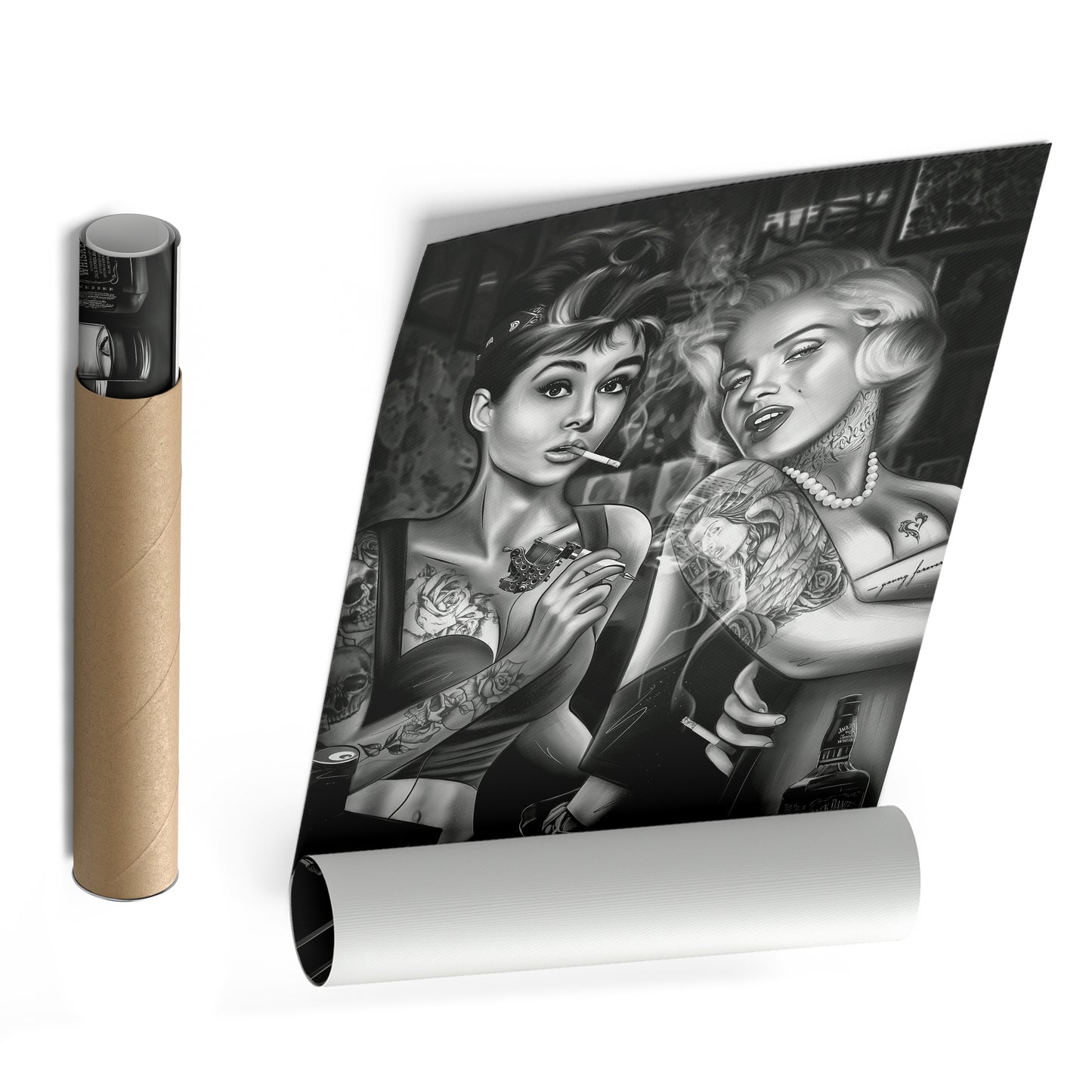 Marilyn Monroe & Audrey Hepburn Tattoo Shop Canvas Print | Vintage Icon Wall Art