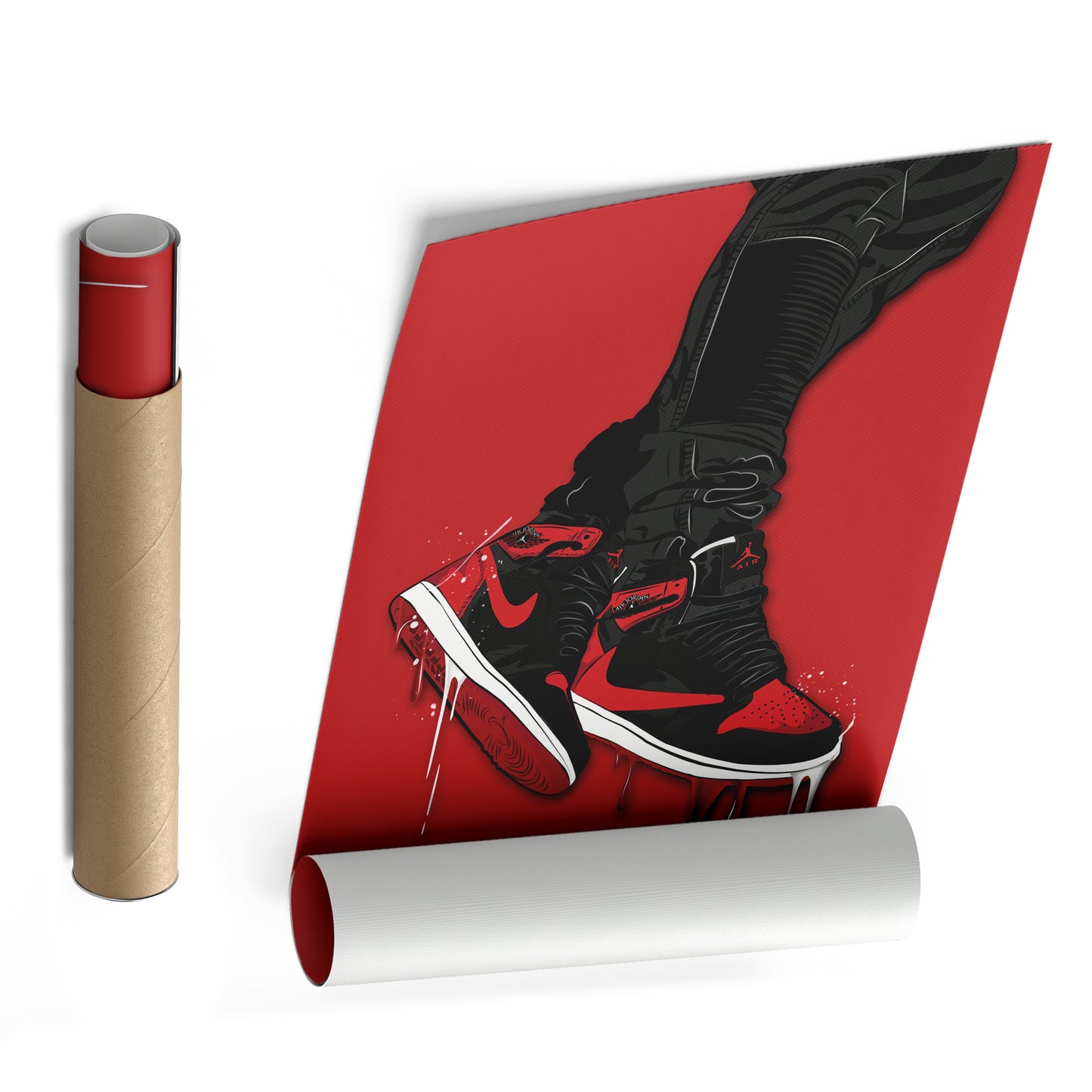 Air Jordan 1 Mid Red Black Canvas Print | Sneakerhead Wall Art