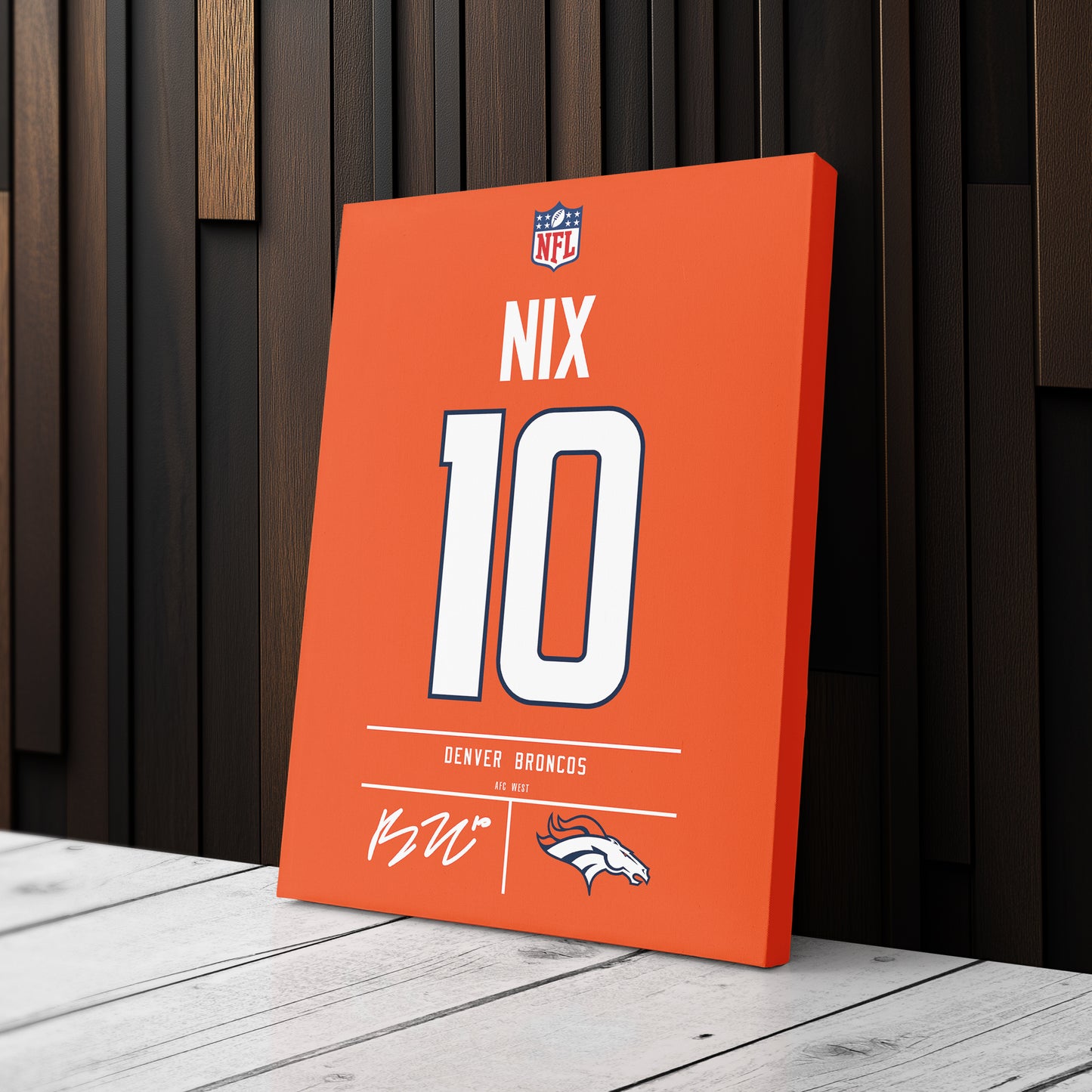 Bo Nix Denver Broncos Jersey Canvas Wall Art