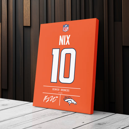 Bo Nix Denver Broncos Jersey Canvas Wall Art