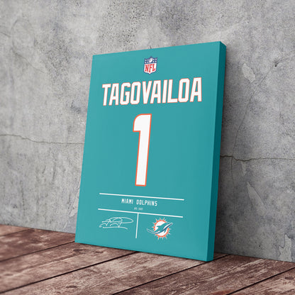 Tua Tagovailoa Dolphins Jersey Canvas Print | Wall Art Decor