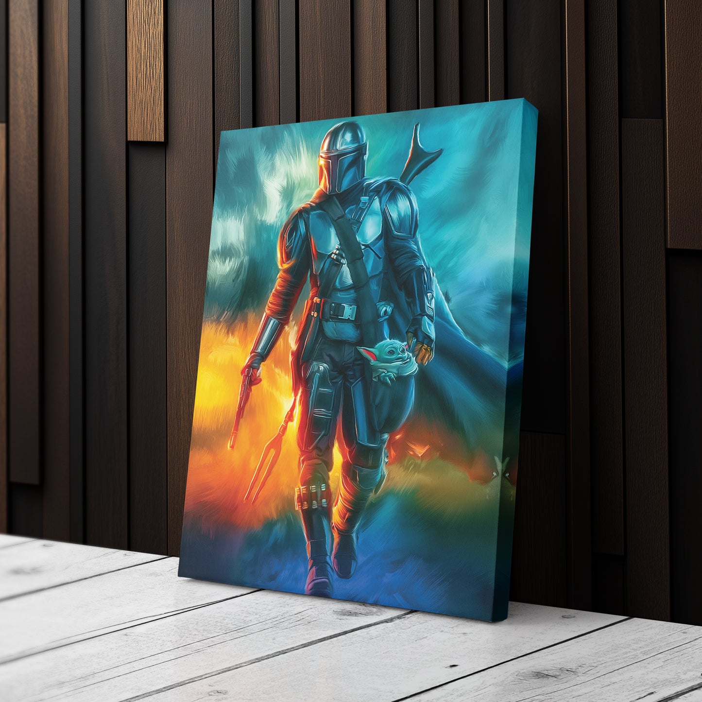 Grogu & The Mandalorian Canvas Print | Star Wars Bounty Hunter & The Child Wall Art