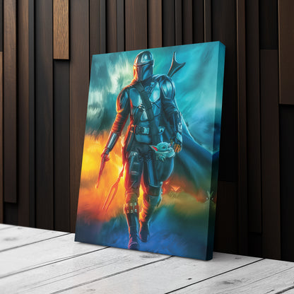Grogu & The Mandalorian Canvas Print | Star Wars Bounty Hunter & The Child Wall Art