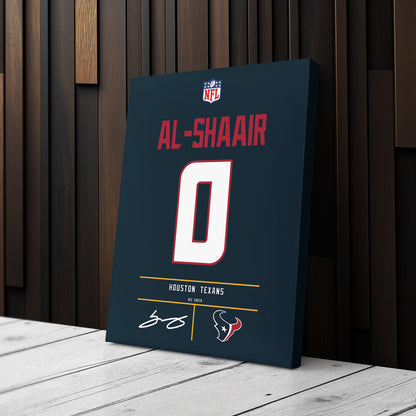 Azeez Al-Shaair Houston Texans Jersey Canvas Wall Art