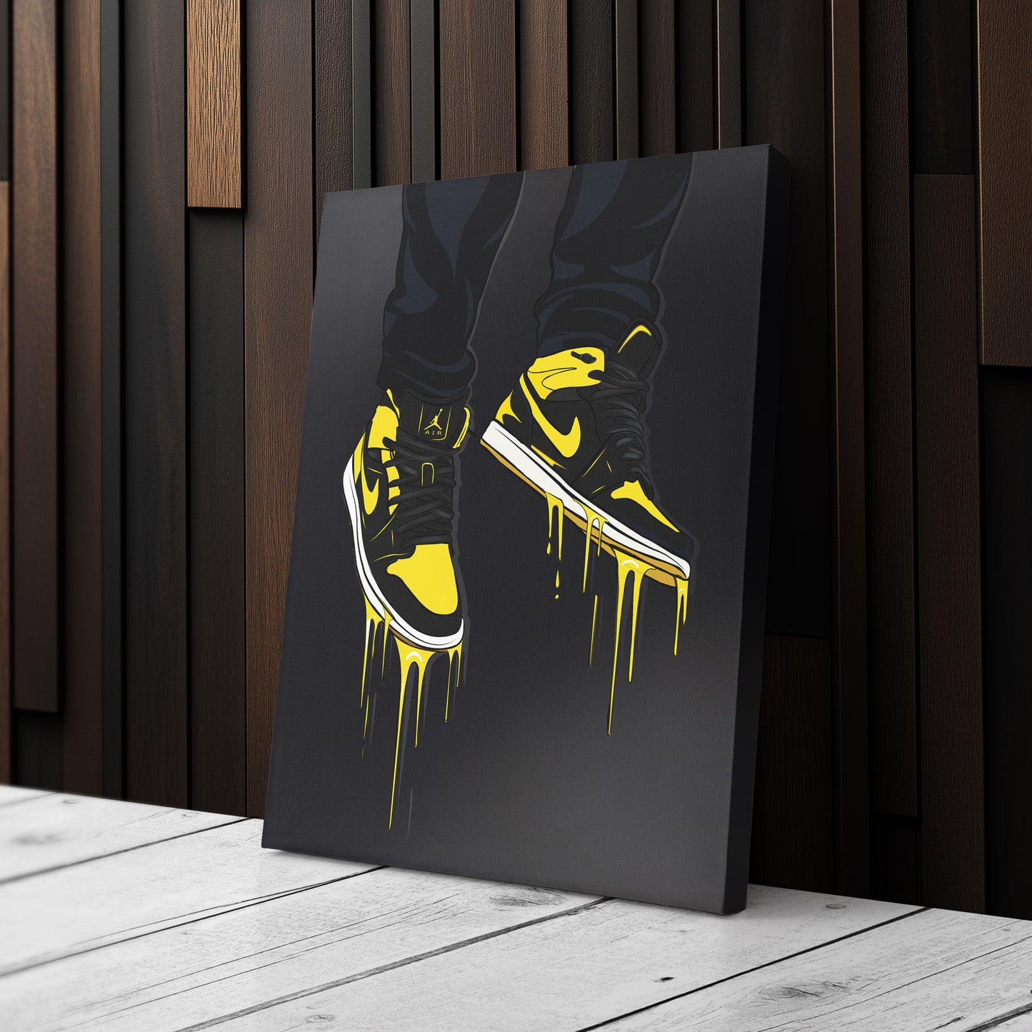 Air Jordan 1 Mid Black Yellow Poster Canvas Print | Sneakerhead Wall Art