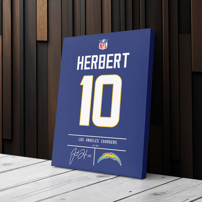 Justin Herbert Chargers Jersey Canvas Print | Wall Art Decor