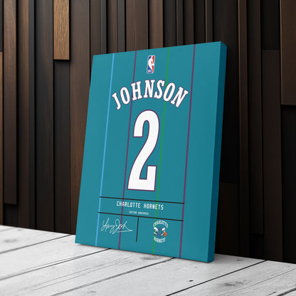 Larry Johnson Charlotte Hornets Jersey Canvas Wall Art