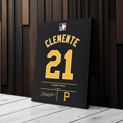 Roberto Clemente Pittsburgh Pirates Black Jersey Canvas Wall Art