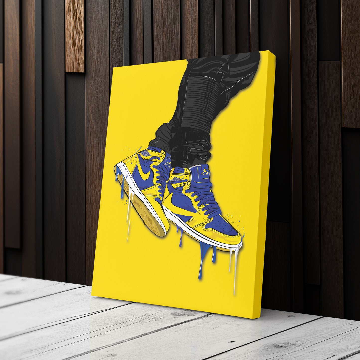 Air Jordan 1 Mid Blue Yellow Canvas Print | Sneakerhead Wall Art