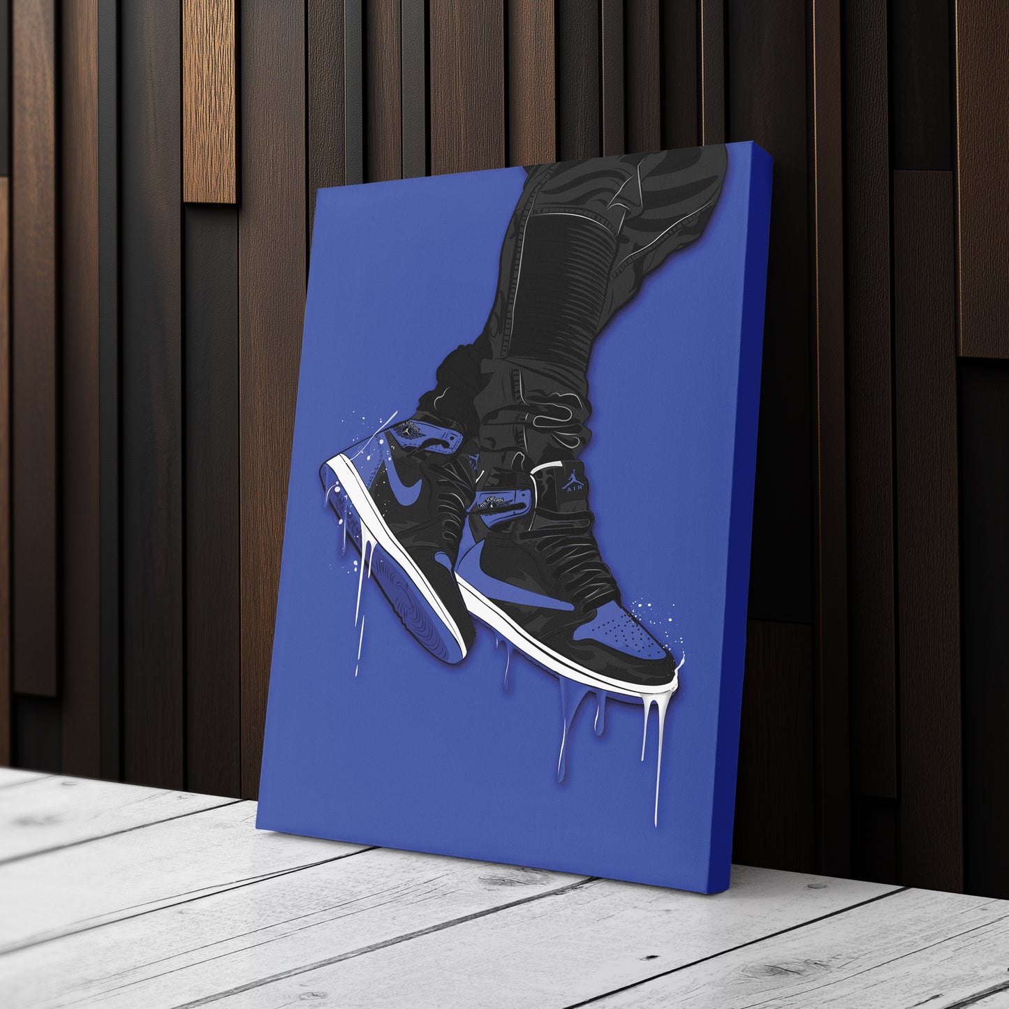 Air Jordan 1 Mid Blue Black Canvas Print | Sneakerhead Wall Art