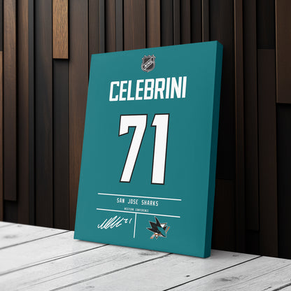 Macklin Celebrini Sharks Jersey Canvas Print | Wall Art Decor