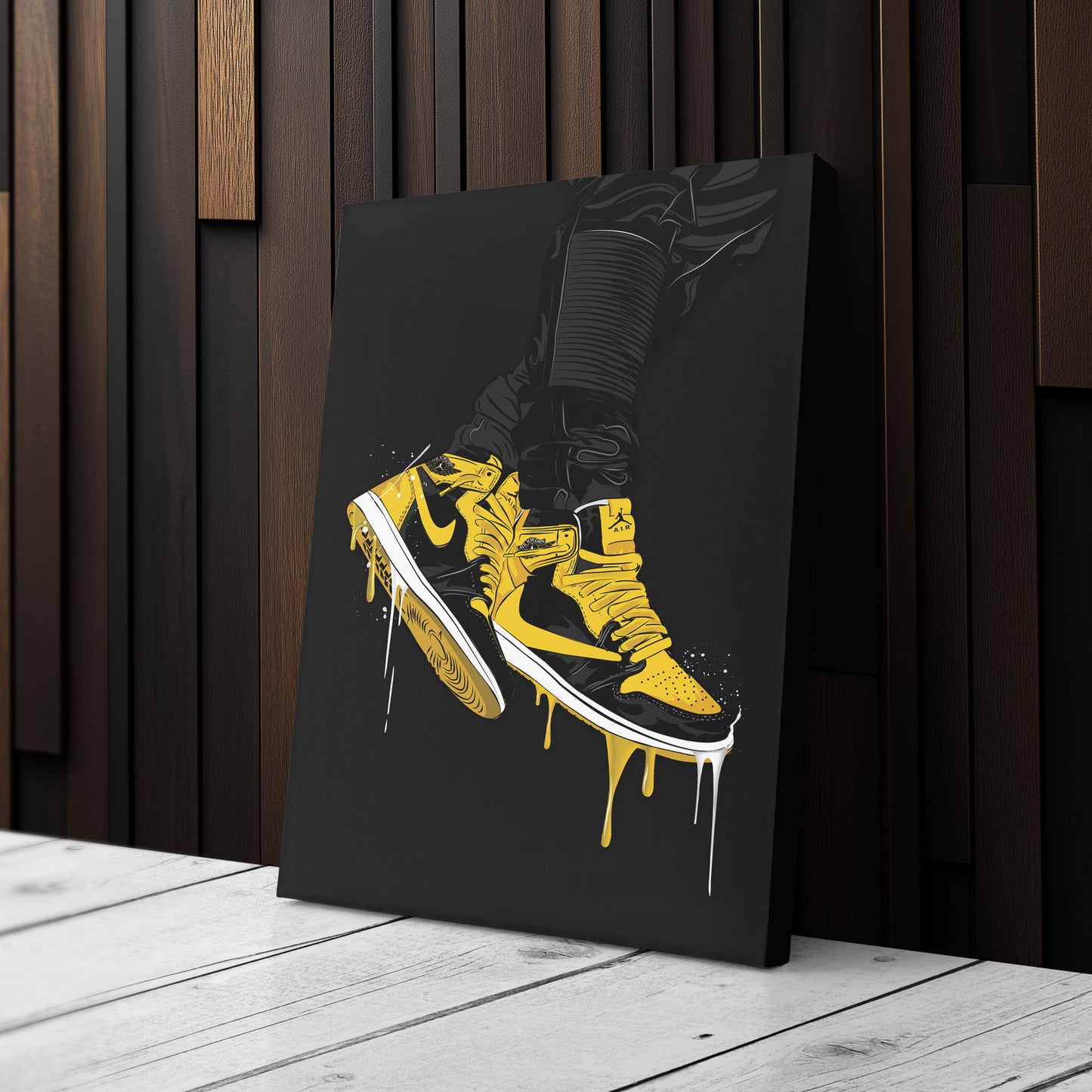 Air Jordan 1 Mid Black Yellow Canvas Print | Sneakerhead Wall Art