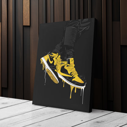 Air Jordan 1 Mid Black Yellow Canvas Print | Sneakerhead Wall Art