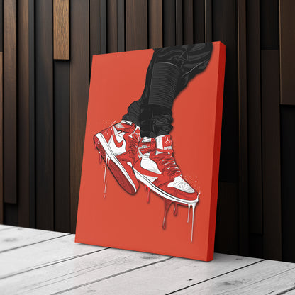 Air Jordan 1 Mid Red White Canvas Print | Sneakerhead Wall Art