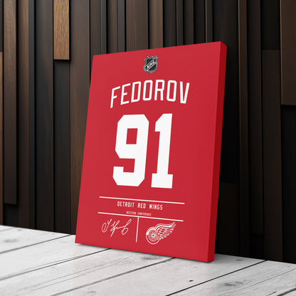 Sergei Fedorov Detroit Red Wings Jersey Canvas Wall Art