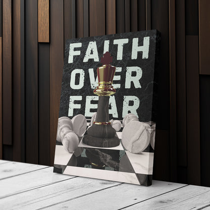 Faith Over Fear Chess Canvas Print | Inspirational Strategy Wall Art