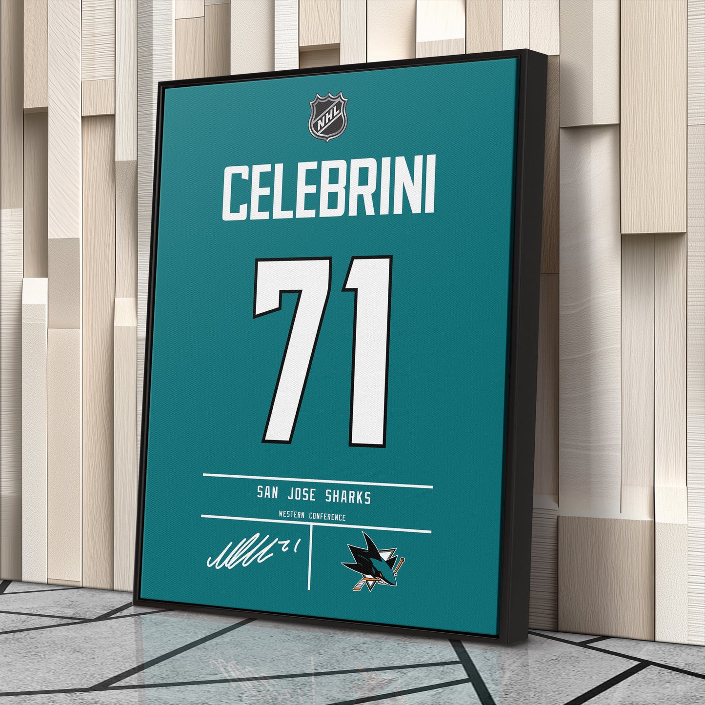 Macklin Celebrini Sharks Jersey Canvas Print | Wall Art Decor