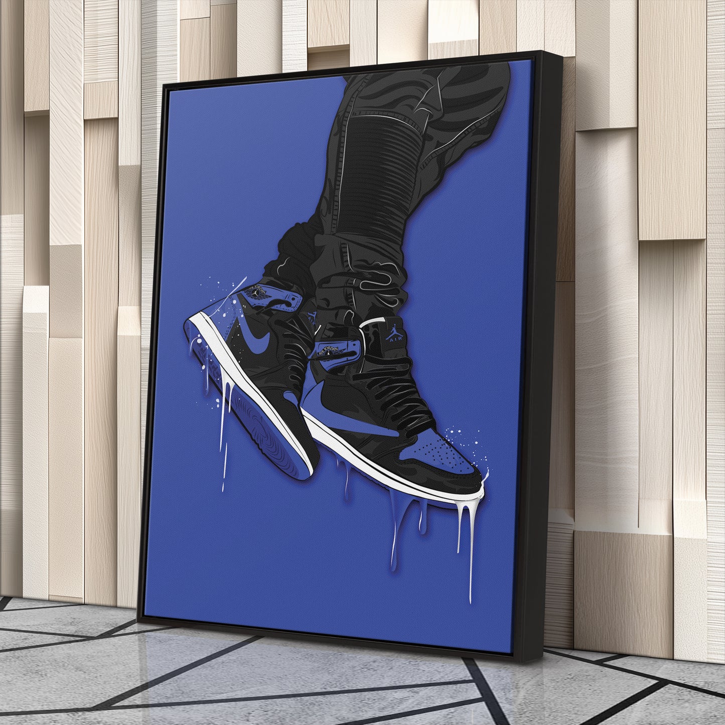 Air Jordan 1 Mid Blue Black Canvas Print | Sneakerhead Wall Art