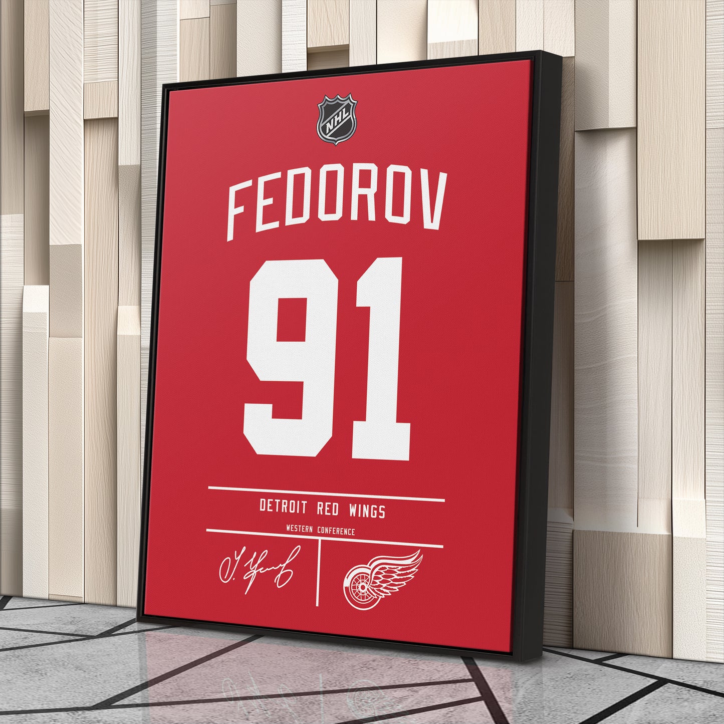 Sergei Fedorov Detroit Red Wings Jersey Canvas Wall Art