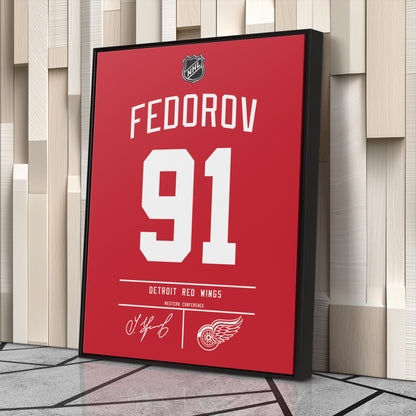 Sergei Fedorov Detroit Red Wings Jersey Canvas Wall Art